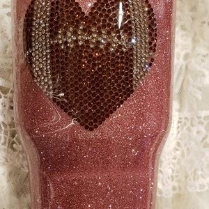 Rosegold glitter rhinestone heart tumbler